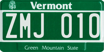 VT license plate ZMJ010