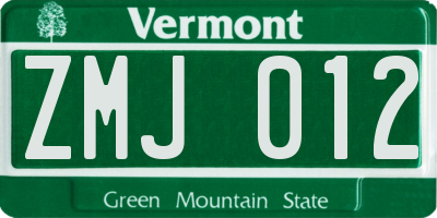 VT license plate ZMJ012