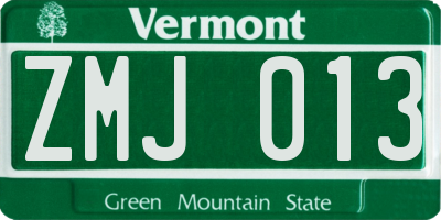 VT license plate ZMJ013
