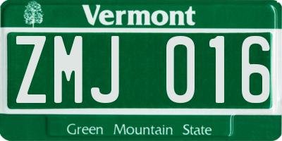 VT license plate ZMJ016