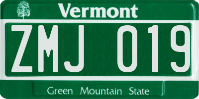 VT license plate ZMJ019