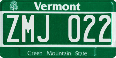 VT license plate ZMJ022