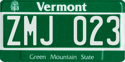 VT license plate ZMJ023