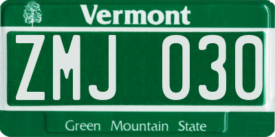 VT license plate ZMJ030
