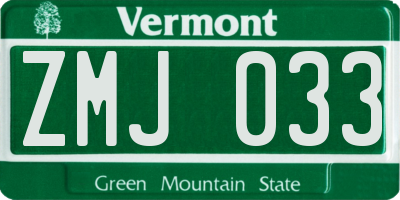 VT license plate ZMJ033