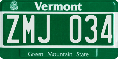 VT license plate ZMJ034