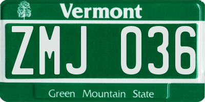 VT license plate ZMJ036