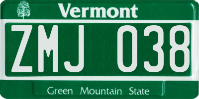 VT license plate ZMJ038
