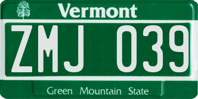 VT license plate ZMJ039