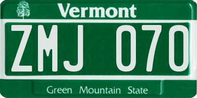 VT license plate ZMJ070