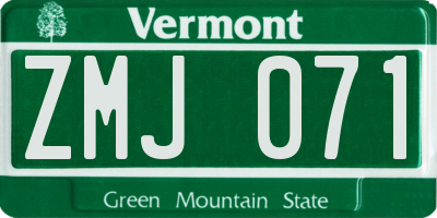 VT license plate ZMJ071