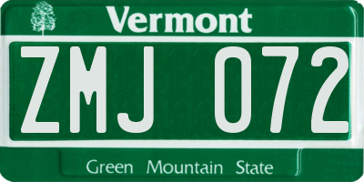 VT license plate ZMJ072