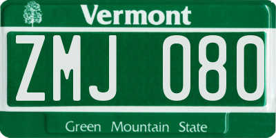 VT license plate ZMJ080