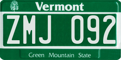 VT license plate ZMJ092