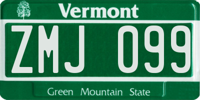 VT license plate ZMJ099
