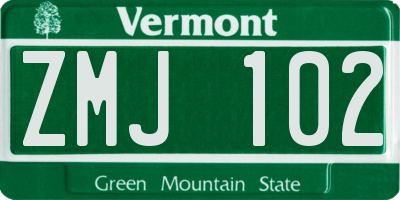 VT license plate ZMJ102