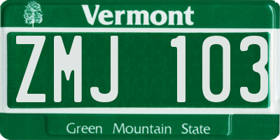 VT license plate ZMJ103