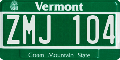 VT license plate ZMJ104