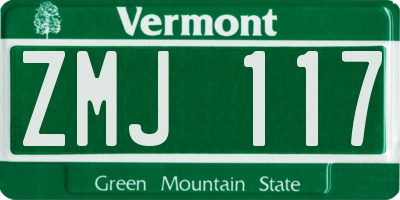 VT license plate ZMJ117