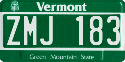VT license plate ZMJ183