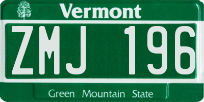 VT license plate ZMJ196