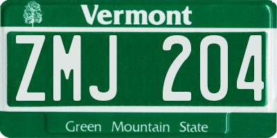VT license plate ZMJ204