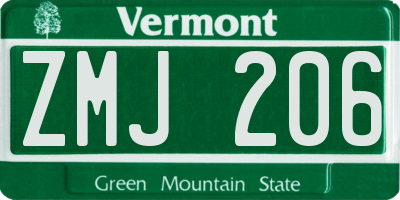 VT license plate ZMJ206