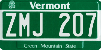 VT license plate ZMJ207