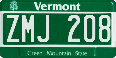 VT license plate ZMJ208