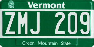 VT license plate ZMJ209