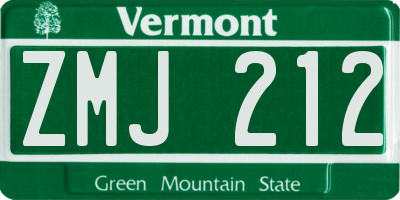 VT license plate ZMJ212