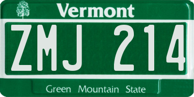 VT license plate ZMJ214