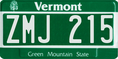 VT license plate ZMJ215