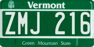 VT license plate ZMJ216