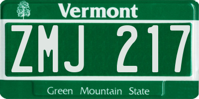 VT license plate ZMJ217