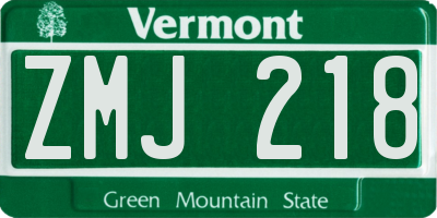 VT license plate ZMJ218