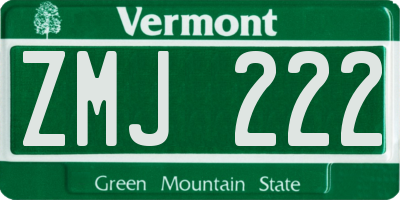 VT license plate ZMJ222