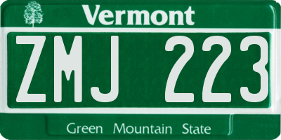 VT license plate ZMJ223