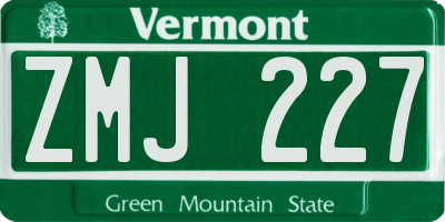 VT license plate ZMJ227
