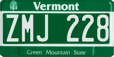 VT license plate ZMJ228