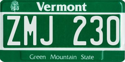 VT license plate ZMJ230