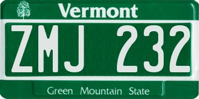 VT license plate ZMJ232