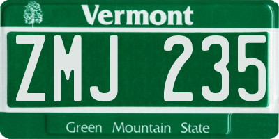 VT license plate ZMJ235