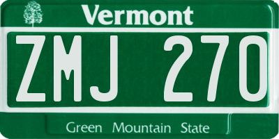 VT license plate ZMJ270