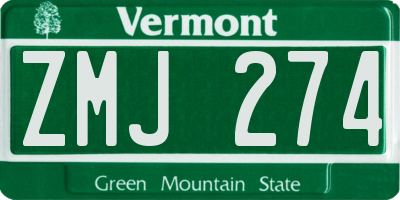 VT license plate ZMJ274