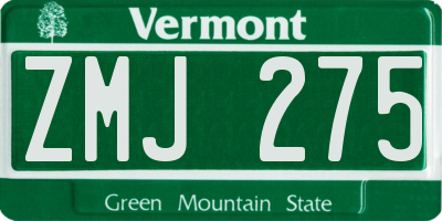 VT license plate ZMJ275