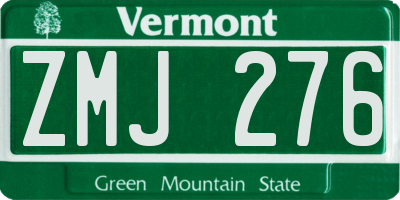 VT license plate ZMJ276