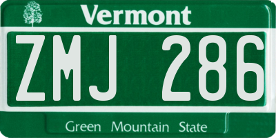 VT license plate ZMJ286