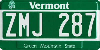 VT license plate ZMJ287
