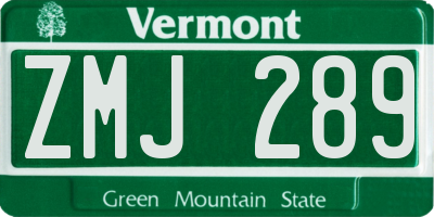 VT license plate ZMJ289